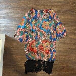 See You Monday Multicolor Paisley Fringe Kimono